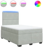 vidaXL Κρεβάτι Boxspring με Στρώμα Ανοιχτό Γκρι 120x200 εκ. Βελούδινο