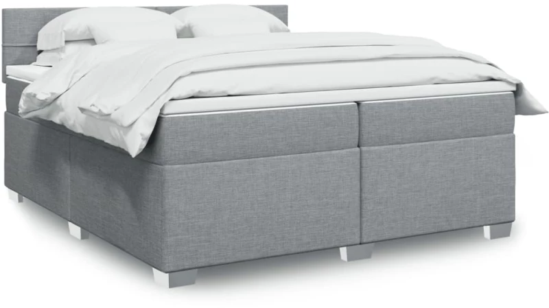 vidaXL Κρεβάτι Boxspring με Στρώμα Ανοιχτό Γκρι 200x200 εκ. Υφασμάτινο