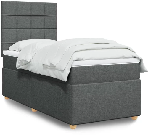 vidaXL Κρεβάτι Boxspring με Στρώμα Σκούρο Γκρι 90x190 εκ. Υφασμάτινο