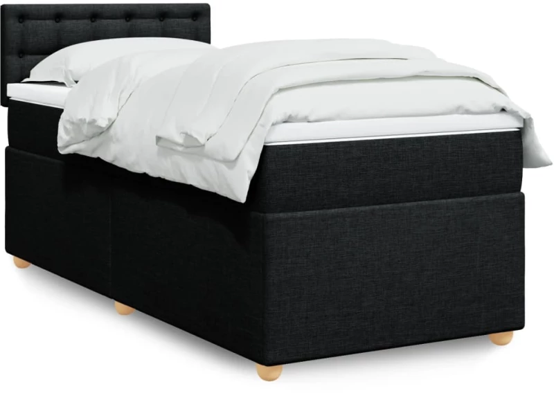 vidaXL Κρεβάτι Boxspring με Στρώμα Μαύρο 90x200 εκ. Υφασμάτινο