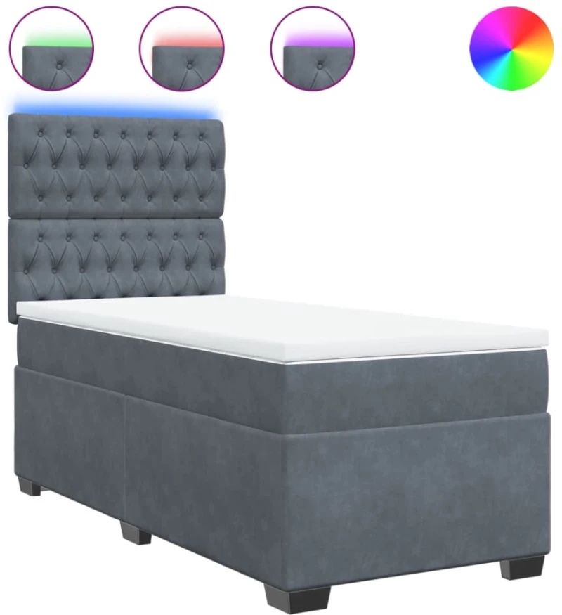vidaXL Κρεβάτι Boxspring με Στρώμα Σκούρο Γκρι 80x200 εκ. Βελούδινο