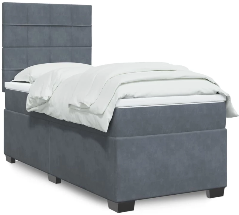 vidaXL Κρεβάτι Boxspring με Στρώμα Σκούρο Γκρι 100x200 εκ. Βελούδινο