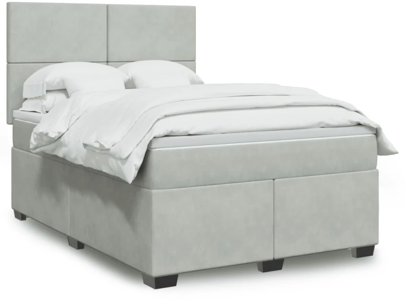 vidaXL Κρεβάτι Boxspring με Στρώμα Ανοιχτό Γκρι 140x190 εκ. Βελούδινο