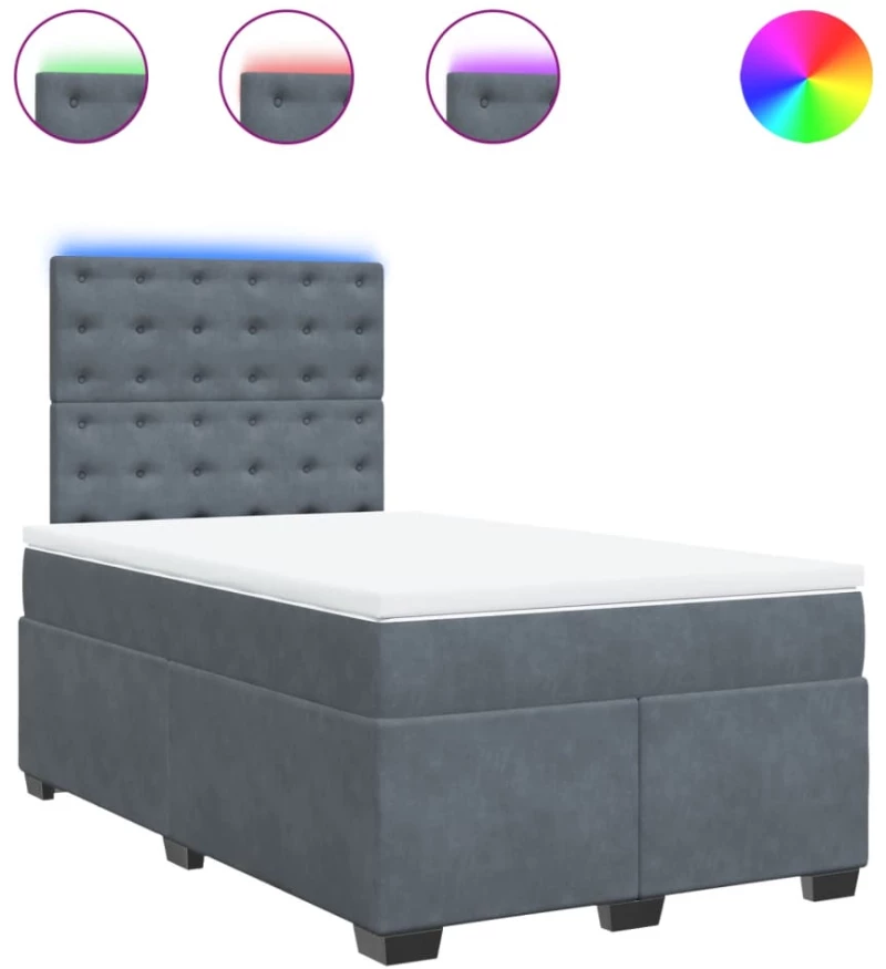 vidaXL Κρεβάτι Boxspring με Στρώμα Σκούρο Γκρι 120x190 εκ. Βελούδινο
