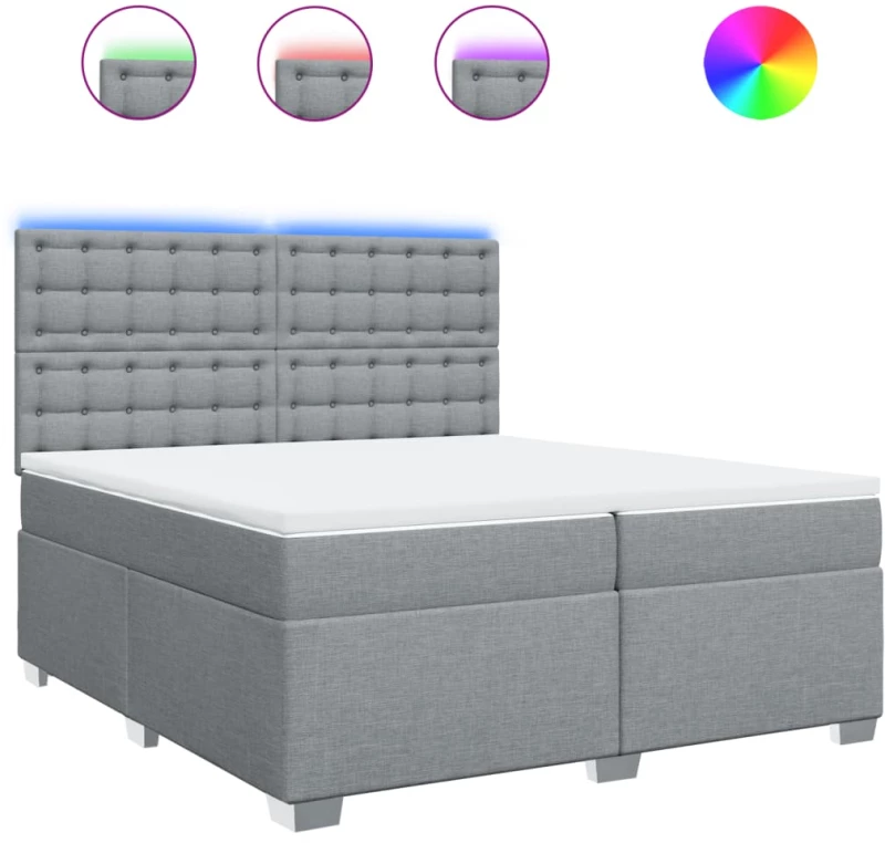 vidaXL Κρεβάτι Boxspring με Στρώμα Ανοιχτό Γκρι 200x200 εκ. Υφασμάτινο