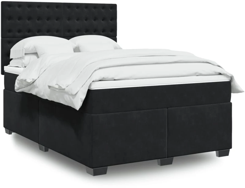 vidaXL Κρεβάτι Boxspring με Στρώμα Μαύρο 160x200 εκ. Βελούδινο