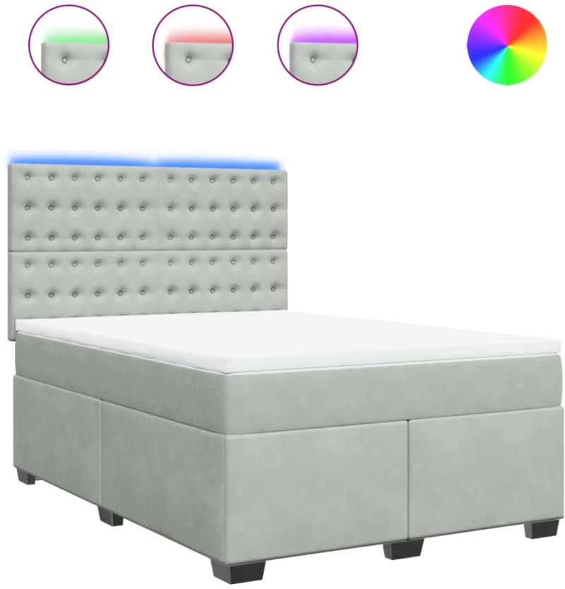 vidaXL Κρεβάτι Boxspring με Στρώμα Ανοιχτό Γκρι 140x200 εκ. Βελούδινο