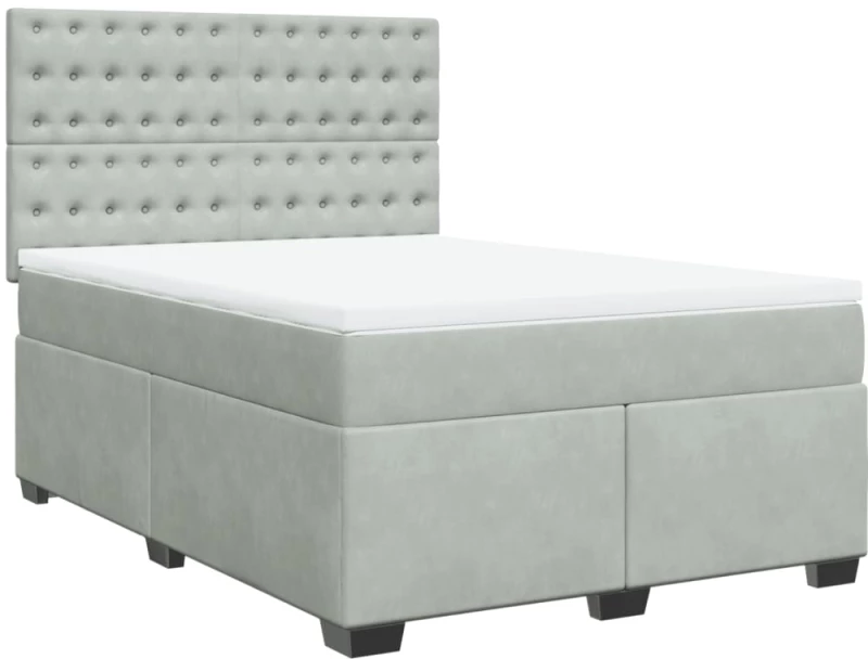 vidaXL Κρεβάτι Boxspring με Στρώμα Ανοιχτό Γκρι 140x200 εκ. Βελούδινο