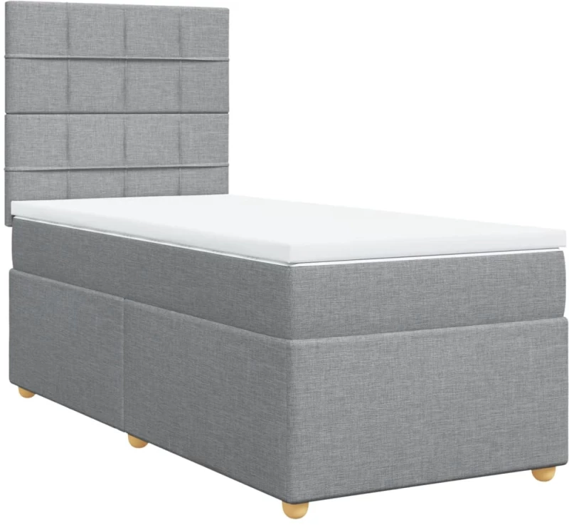 vidaXL Κρεβάτι Boxspring με Στρώμα Ανοιχτό Γκρι 90x190 εκ. Υφασμάτινο