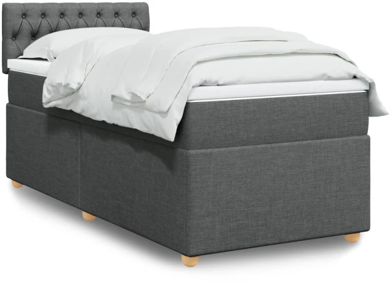 vidaXL Κρεβάτι Boxspring με Στρώμα Σκούρο Γκρι 90x200 εκ. Υφασμάτινο
