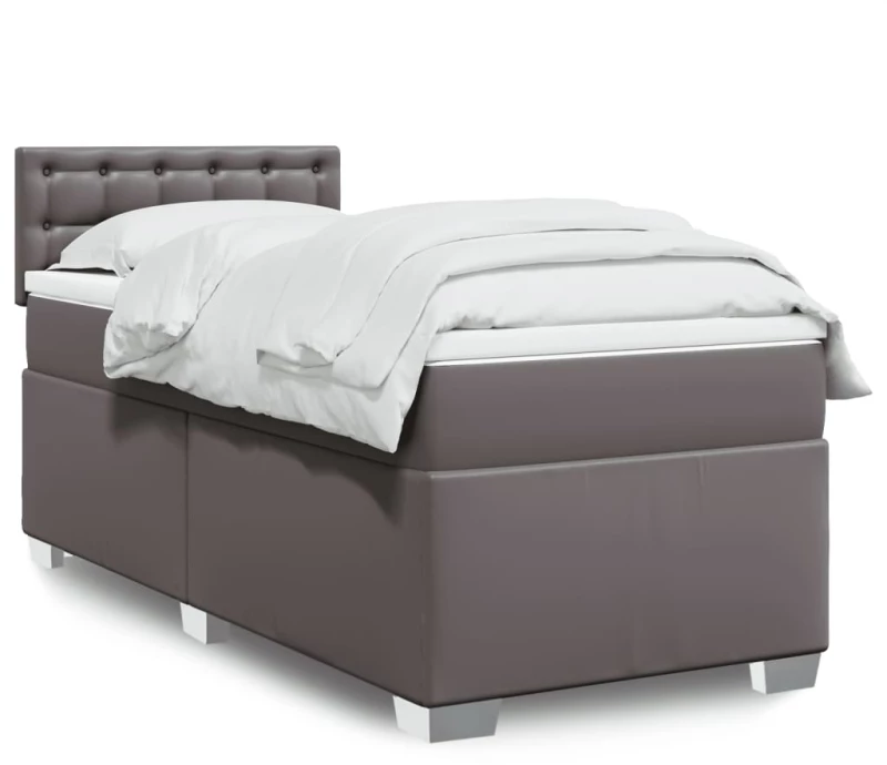vidaXL Κρεβάτι Boxspring με Στρώμα Γκρι 100x200εκ. από Συνθετικό Δέρμα