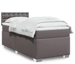vidaXL Κρεβάτι Boxspring με Στρώμα Γκρι 100x200εκ. από Συνθετικό Δέρμα