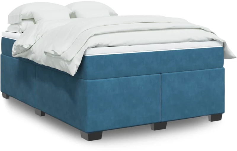 vidaXL Κρεβάτι Boxspring με Στρώμα Σκούρο Μπλε 160x200 εκ. Βελούδινο