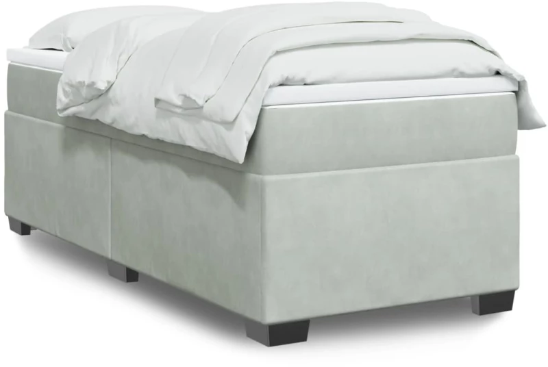 vidaXL Κρεβάτι Boxspring με Στρώμα Ανοιχτό Γκρι 90x200 εκ. Βελούδινο