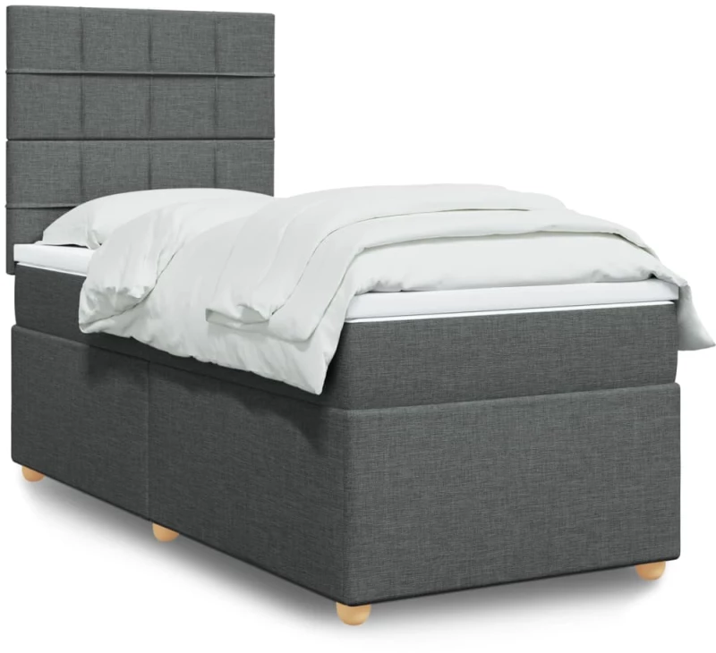 vidaXL Κρεβάτι Boxspring με Στρώμα Σκούρο Γκρι 90x200 εκ. Υφασμάτινο