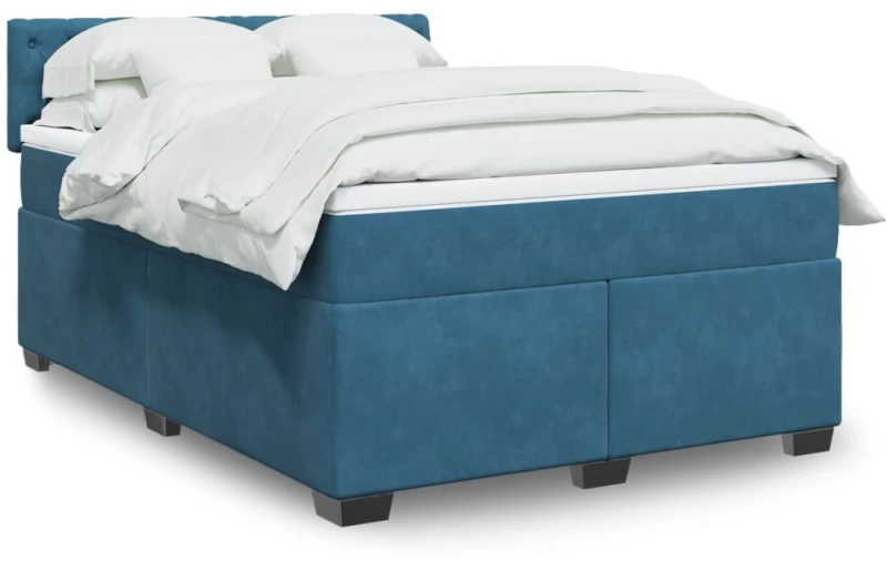 vidaXL Κρεβάτι Boxspring με Στρώμα Σκούρο Μπλε 140x190 εκ. Βελούδινο