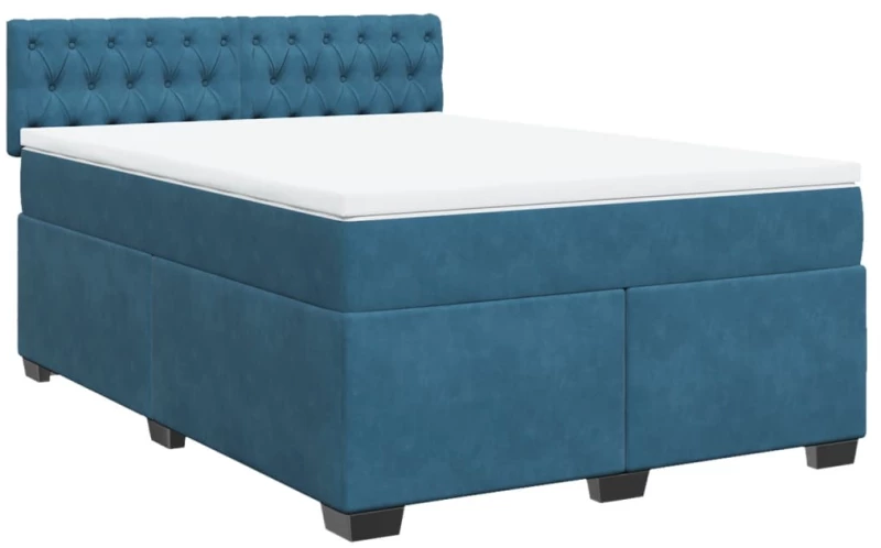 vidaXL Κρεβάτι Boxspring με Στρώμα Σκούρο Μπλε 140x190 εκ. Βελούδινο