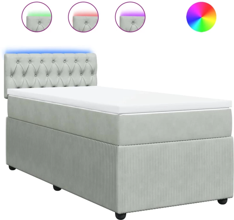 vidaXL Κρεβάτι Boxspring με Στρώμα Ανοιχτό Γκρι 100x200 εκ. Βελούδινο