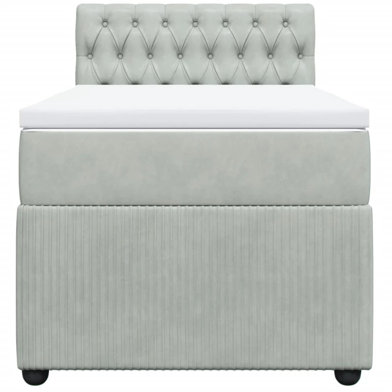 vidaXL Κρεβάτι Boxspring με Στρώμα Ανοιχτό Γκρι 100x200 εκ. Βελούδινο