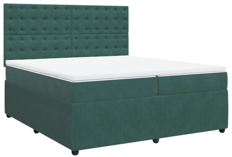 vidaXL Κρεβάτι Boxspring με Στρώμα Σκούρο Πράσινο 200x200εκ. Βελούδινο