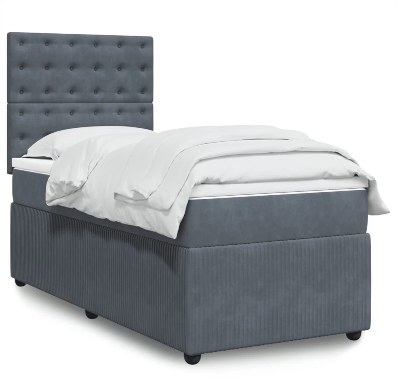 vidaXL Κρεβάτι Boxspring με Στρώμα Σκούρο Γκρι 100x200 εκ. Βελούδινο