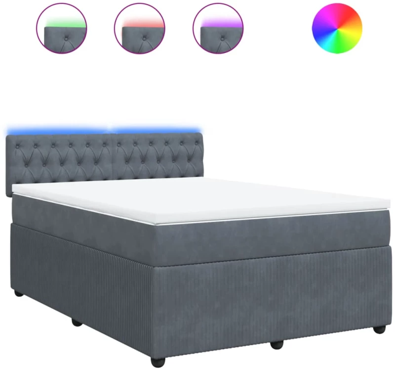 vidaXL Κρεβάτι Boxspring με Στρώμα Σκούρο Γκρι 160x200 εκ. Βελούδινο