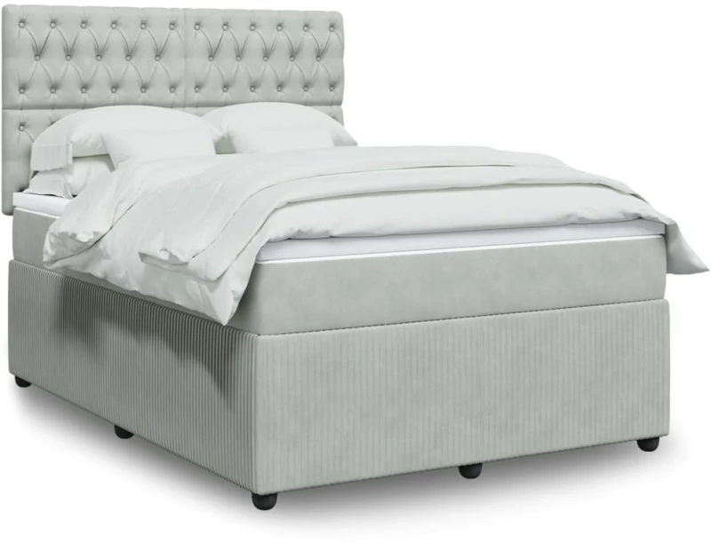 vidaXL Κρεβάτι Boxspring με Στρώμα Ανοιχτό Γκρι 160x200 εκ. Βελούδινο