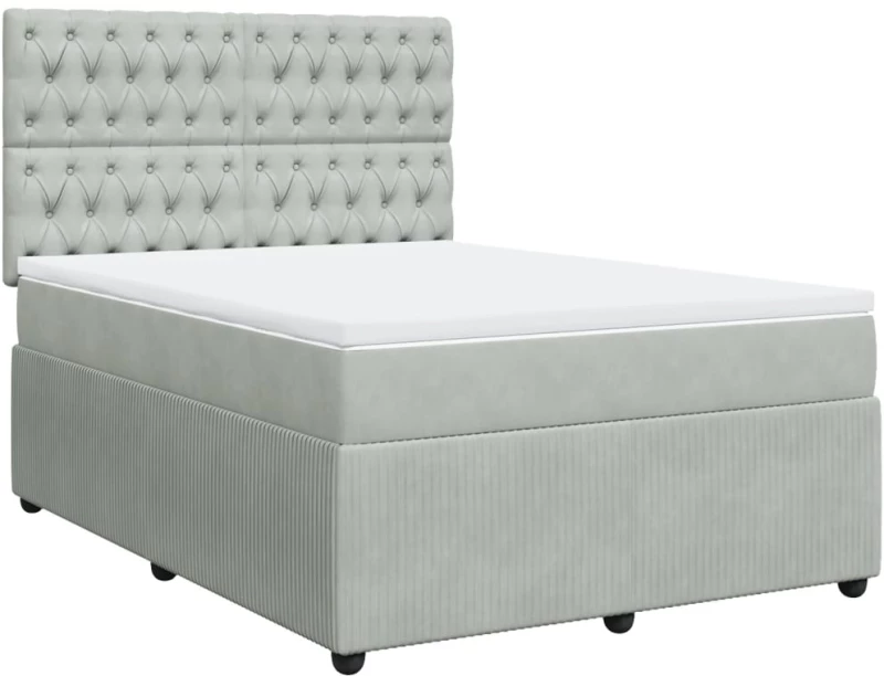 vidaXL Κρεβάτι Boxspring με Στρώμα Ανοιχτό Γκρι 160x200 εκ. Βελούδινο