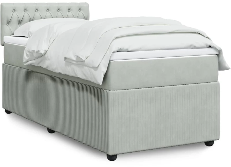 vidaXL Κρεβάτι Boxspring με Στρώμα Ανοιχτό Γκρι 90x190 εκ. Βελούδινο