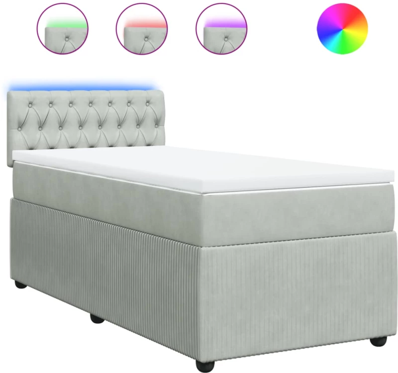vidaXL Κρεβάτι Boxspring με Στρώμα Ανοιχτό Γκρι 90x190 εκ. Βελούδινο