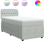 vidaXL Κρεβάτι Boxspring με Στρώμα Ανοιχτό Γκρι 90x190 εκ. Βελούδινο