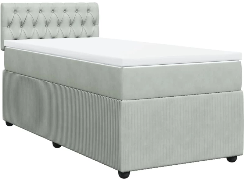 vidaXL Κρεβάτι Boxspring με Στρώμα Ανοιχτό Γκρι 90x190 εκ. Βελούδινο