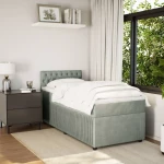 vidaXL Κρεβάτι Boxspring με Στρώμα Ανοιχτό Γκρι 90x190 εκ. Βελούδινο