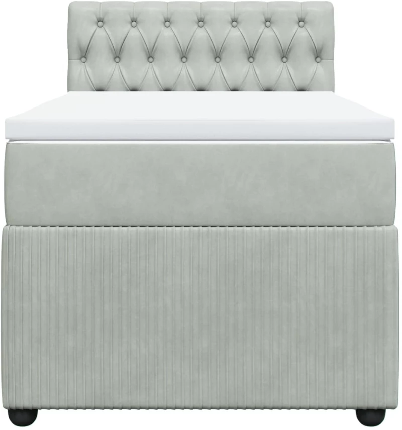 vidaXL Κρεβάτι Boxspring με Στρώμα Ανοιχτό Γκρι 90x190 εκ. Βελούδινο