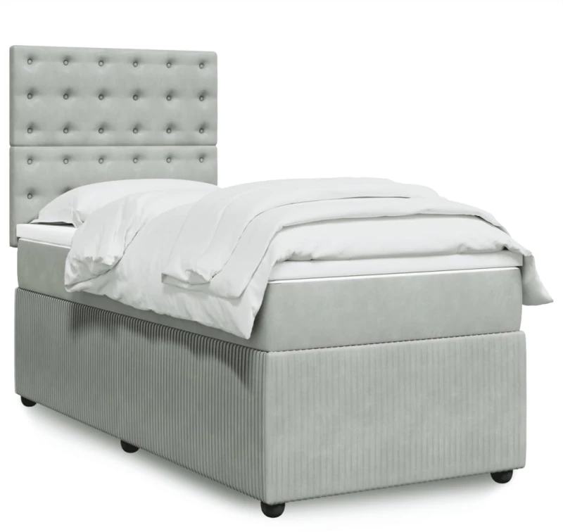 vidaXL Κρεβάτι Boxspring με Στρώμα Ανοιχτό Γκρι 100x200 εκ. Βελούδινο