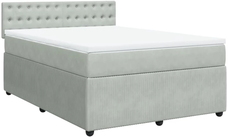 vidaXL Κρεβάτι Boxspring με Στρώμα Ανοιχτό Γκρι 140x200 εκ. Βελούδινο
