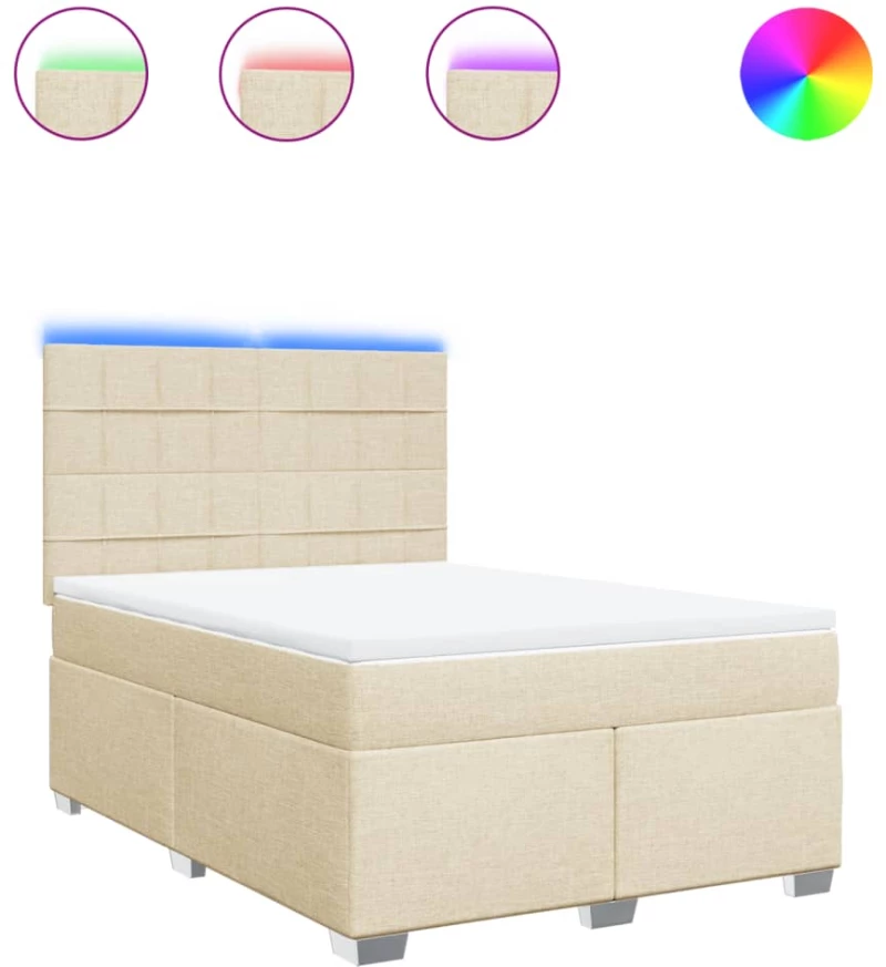 vidaXL Κρεβάτι Boxspring με Στρώμα Κρεμ 140x200 εκ. Υφασμάτινο