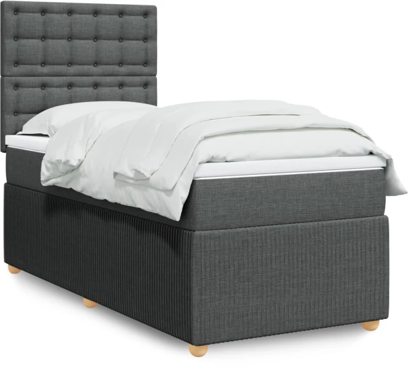 vidaXL Κρεβάτι Boxspring με Στρώμα Σκούρο Γκρι 90x190 εκ. Υφασμάτινο