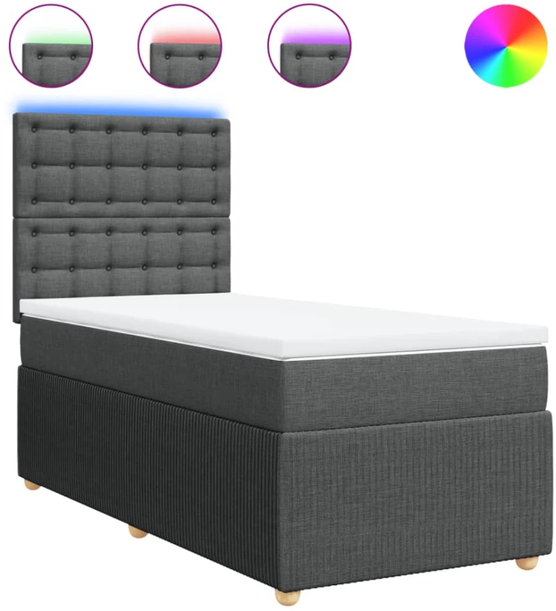 vidaXL Κρεβάτι Boxspring με Στρώμα Σκούρο Γκρι 90x190 εκ. Υφασμάτινο