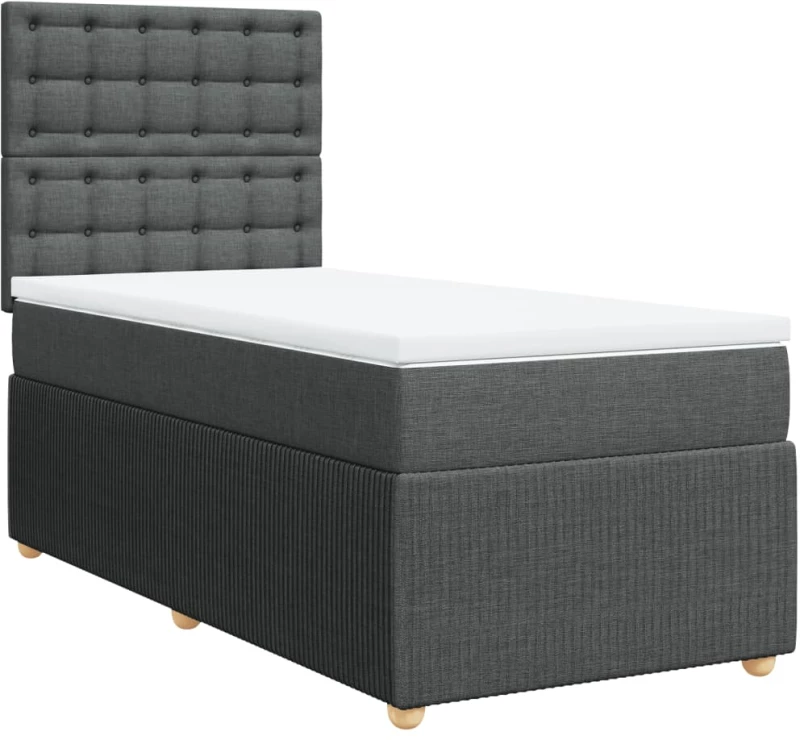 vidaXL Κρεβάτι Boxspring με Στρώμα Σκούρο Γκρι 90x190 εκ. Υφασμάτινο