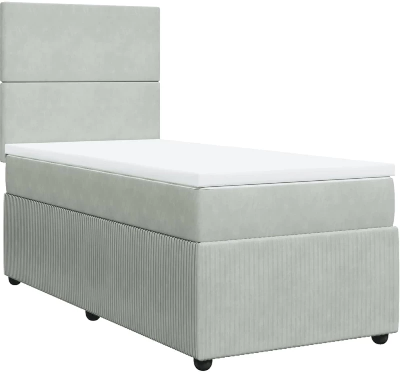 vidaXL Κρεβάτι Boxspring με Στρώμα Ανοιχτό Γκρι 90x190 εκ. Βελούδινο