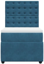 vidaXL Κρεβάτι Boxspring με Στρώμα Σκούρο Μπλε 90x190 εκ. Βελούδινο