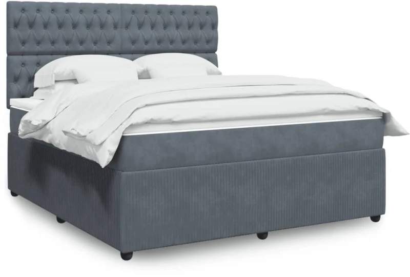 vidaXL Κρεβάτι Boxspring με Στρώμα Σκούρο Γκρι 180x200 εκ. Βελούδινο