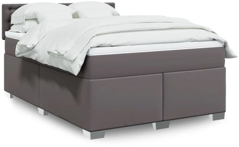 vidaXL Κρεβάτι Boxspring με Στρώμα Γκρι 140x200εκ. από Συνθετικό Δέρμα