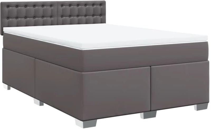 vidaXL Κρεβάτι Boxspring με Στρώμα Γκρι 140x200εκ. από Συνθετικό Δέρμα