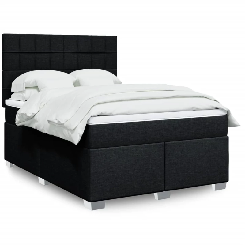 vidaXL Κρεβάτι Boxspring με Στρώμα Μαύρο 140x200 εκ. Υφασμάτινο