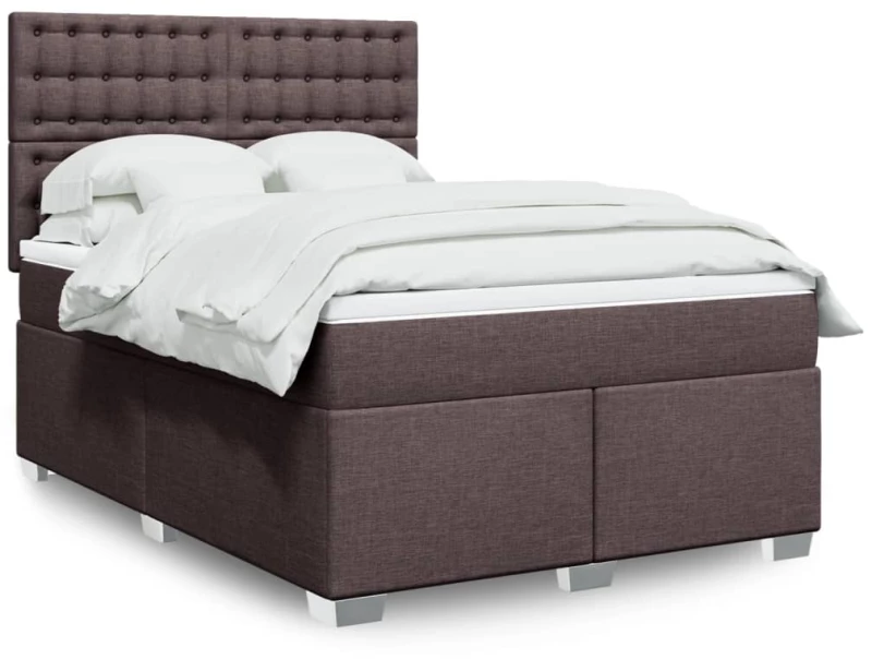 vidaXL Κρεβάτι Boxspring με Στρώμα Σκούρο Καφέ 140x200 εκ Υφασμάτινο
