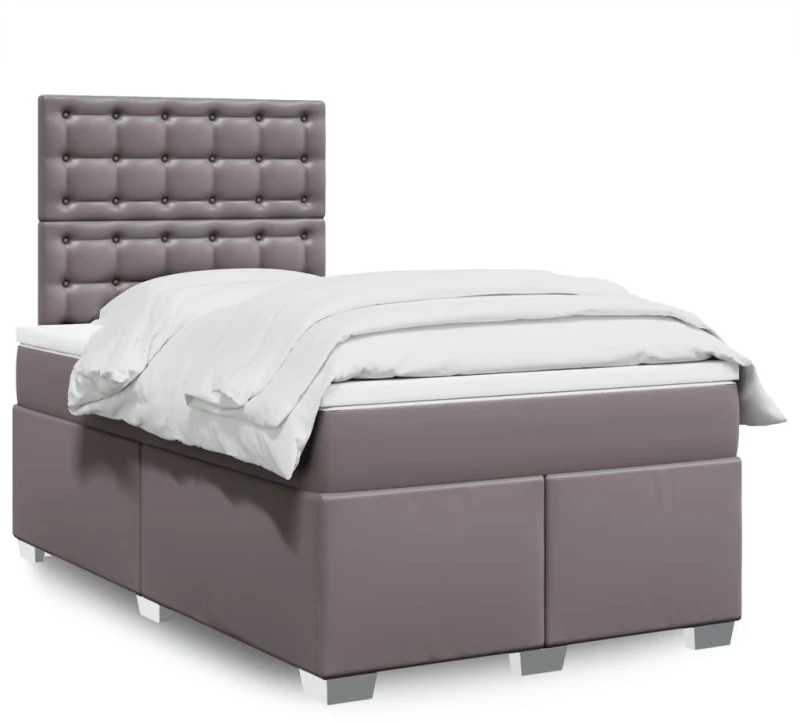 vidaXL Κρεβάτι Boxspring με Στρώμα Γκρι 120x190εκ. από Συνθετικό Δέρμα