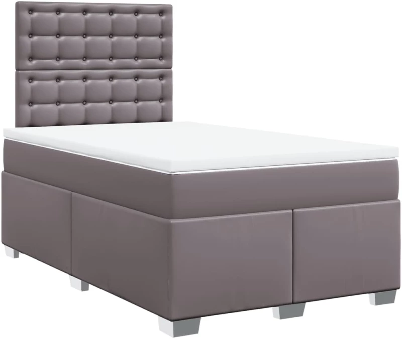 vidaXL Κρεβάτι Boxspring με Στρώμα Γκρι 120x190εκ. από Συνθετικό Δέρμα