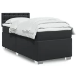 vidaXL Κρεβάτι Boxspring με Στρώμα Μαύρο 90x200εκ. από Συνθετικό Δέρμα